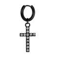 Dettaglio dell'orecchino a cerchio in acciaio nero con pendente a croce e cristalli - Black Rhinestone Cross Hoop Earring