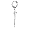 Dettaglio dell'orecchino a croce in acciaio inossidabile argento con catena punk - Silver Hollow Cross Dangle Chain Earring
