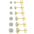 Sechs Paar goldene Zirkonia-Ohrstecker mit Vier-Krallen-Fassung in Größen von 3 mm bis 8 mm - Schmetterlings Verschluss Stil / 3mm / Gold