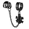 Orecchino a teschio nero in acciaio inox con catena di collegamento e polsino - Black Skull Connected Ear Cuff