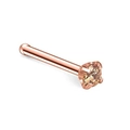 Detail eines Roségold-Nasensteckers mit vierzinkigem Zirkonia und geradem Stiftverschluss - 1.5mm / Roségold