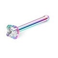 Rainbow stainless steel stud piercing with clear round cubic zirconia and 4-prong setting - 1.5mm / Colorful