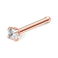 Rose gold stainless steel nose stud featuring a 4-prong set clear round zircon gemstone - 1.5mm / Rose Gold