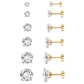 Set mit 6 Zirkonia-Ohrsteckern in Roségold mit 4-Krallen-Fassung, Größen 3mm-8mm - Flachschraub Verschluss Stil / 3mm / Gold