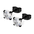 Vista dettagliata di orecchini neri in acciaio inossidabile con zirconi tondi a quattro punte - Stile Zirconia a Quattro Rebbio / 2mm / Nero