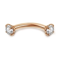 Macro detail of rose gold curved barbell with two 3mm round cubic zirconia gems - US 6 / Rose Gold