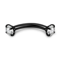Curved stainless steel eyebrow piercing ring with black finish and 3mm round zircon gems - US 6 / Black