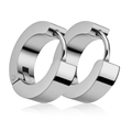 Polished silver stainless steel huggie earrings with a hinged snap closure mechanism - Wide Smooth Style (HUN168805133) / Silver