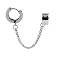 Details von silbernem Edelstahl-Ohrring-Set mit Creolen, Earcuff und Gliederkette - Silber Minimalistisch Verbundener Ear Cuff (Style-2)