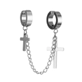 Dettaglio di orecchini a croce in acciaio inossidabile con catena e clip per orecchio - Orecchini a Catena Con Croce a Clip (Style-5)