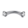 Silver curved barbell with 3mm round clear cubic zirconia and four-prong setting - US 6 / Silver