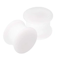Nahaufnahme der lichtdurchlässigen weißen Silikon-Ohrplugs mit doppeltem Flansch - Massiv Plug Stil / 3mm (Paar) / Weiß