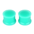 Nahaufnahme von minzgrünen, durchscheinenden Silikon-Ear-Plugs mit Doppelflare - Hohl Tunnel Stil / 3mm / Grün