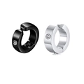 Close-up of black and silver stainless steel ear cuffs with centered cubic zirconia stones - Single Rhinestone Hoop Ear Clip