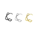 Detailed view of criss-cross ear cuffs in polished black, silver, and gold finishes - Crisscross Double Line Ear Cuff