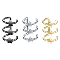 Set of triple-layered spiral ear cuffs in black, silver and gold with star accents - Triple Spiral Star Ear Cuff