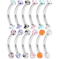 12-piece stainless steel eyebrow ring set with sparkly balls and claw-set crystals - Multi-color Set (12 Pieces) / 1.2x6x3mm