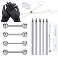 Complete body piercing kit with stainless steel jewelry, needles, gloves and tools - Barbell Piercing Tool Kit B