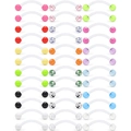 36-piece colorful acrylic eyebrow ring set with flexible bioflex bars and glitter balls - Multicolor Collection (1.2x6x3mm)