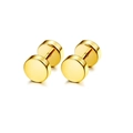 Vue détaillée de boucles d'oreilles en acier inoxydable doré avec disques lisses - Or