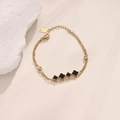 18K gold plated double layer stainless steel bracelet with black clover and crystals - Black Clover and Rhombus Style (SL051-1)