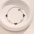 Roségoldenes Herz-Anhänger-Armband mit schwarzen Emaille-Charms und hohlen Gliedern - Roségold Herz Emaille (SL052-6)