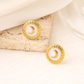 Elegant 18K gold-plated stainless steel moon enamel earrings on a natural stone base - 18K Gold / White
