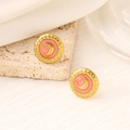 Elegant 18K gold plated moon enamel earrings for women with pink vintage finish - 18K Gold / Orange
