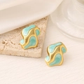 Irregular 18K gold plated stainless steel stud earrings with mint green enamel inlay - EH410-Green / 18K Gold