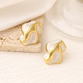 Detailed macro view of 18K gold plated irregular twist earrings with white marble enamel - EH410 - White / 18K Gold