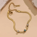 Bracciale a catena serpente dorata con pietre turchese e zirconi in S.STEEL - Catena a Serpente Zirconia Pietra Blu (SL038)