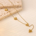 Elegant 18K gold plated titanium necklace featuring four solid heart-shaped charms - Four Solid Hearts Pendant O-Chain (XL114)