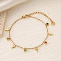 Bracciale in acciaio inossidabile dorato con zirconi colorati e ciondoli a croce - Stile Croce (SL053-5)