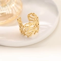 Close-up of 18K gold-plated irregular hollow ring with natural coral-like branch texture - Natural Coral Hollow Style (JZ013) / Gold