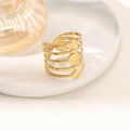 Minimalist 18K gold-plated irregular spiral ring with three circular studs and hammered finish - Five-Layer Spiral Wrap Style (JZ015) / Gold