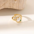 Anello vintage francese in oro con perla, zircone e gemma verde a forma di sole - Stile Sole a Traforo (JZ043)
