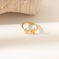 Detaillierte Draufsicht eines goldenen floralen Rings mit Natursteindekor - Fünfblättriger Blumenstil (JZ047)