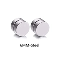 Orecchini magnetici minimalisti da 6mm in acciaio inossidabile argento senza buco - Stile Disco Tondo (Stile B) / 6mm / Color Acciaio