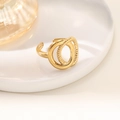 Irregular double-layer golden twist ring in polished 18K gold-plated stainless steel - Double Loop Overlap Twist Style (JZ012) / Gold