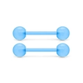 Light blue 16mm stainless steel tongue rings with smooth acrylic balls in a pair set - Glow Deep Blue Style (Style A)