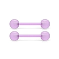Pair of light purple acrylic tongue rings with stainless steel barbells and balls - Glow Purple Style (Style A)