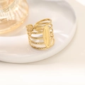 Irregular 18K gold-plated open ring featuring a layered hollow design and hammered texture - Five Layer Hollow Hammered Oval Style (JZ016) / Gold