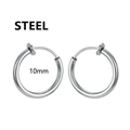 Orecchini a cerchio clip-on da 10mm in acciaio inossidabile argento senza buco - Stile Cerchio a Molla (Stile D) / 10mm / Color Acciaio