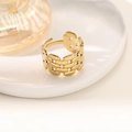 Irregular 18K gold-plated open ring featuring a unique hollow scale texture design - Fish Scale Chainmail Woven Style (JZ018) / Gold
