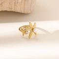 Anello stella marina vintage francese con perle e zirconi in acciaio inossidabile oro - Stile Stella Marina con Perla (JZ042)