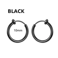 Orecchini a clip neri da 10mm in acciaio inox con molla per orecchie senza buco - Stile Cerchio a Molla (Stile D) / 10mm / Nero