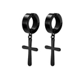 Orecchini magnetici neri in acciaio inossidabile con pendente a croce e finitura lucida - Stile Ciondolo a Croce (Stile E) / Taglia Standard / Nero