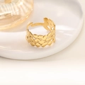 Adjustable 18K gold-plated titanium steel ring with geometric hollow leaf patterns - Geometric Hollow Leaf Style (JZ023) / Gold