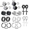 Set 10 paia di orecchini magnetici in acciaio inox neri e argento con croce - Assortimento Misto (Stile F) / Colori Nero E Acciaio