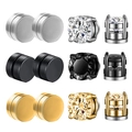 Set di orecchini magnetici in acciaio inossidabile argento, nero e oro con zirconi - Mix Tricolore (8mm) / 8mm / Colorato